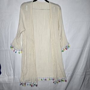 Large Cream Pride Colorful Tassel Trim Kimono Cardigan Bohi Hippie Festival